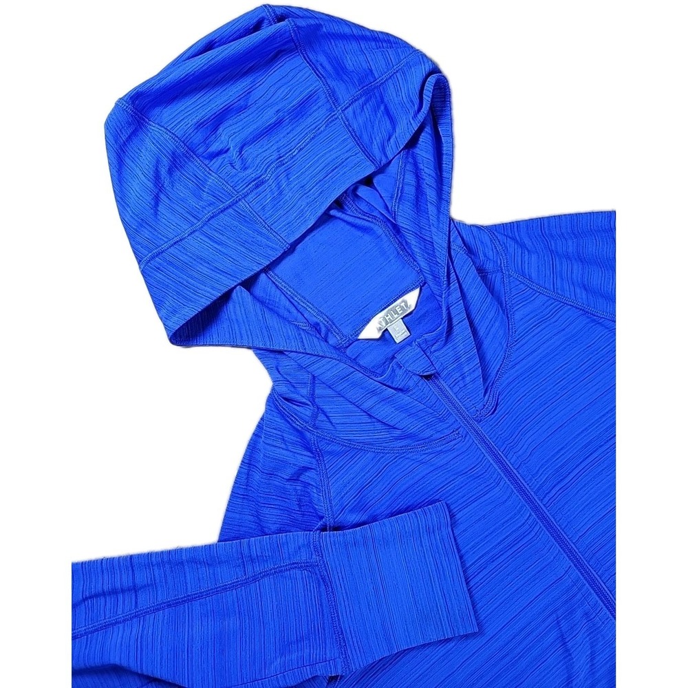 Athleta Victory Fitted Hooded Full Zip Jacket‎ SMALL BLUE  Thumbholes Pockets